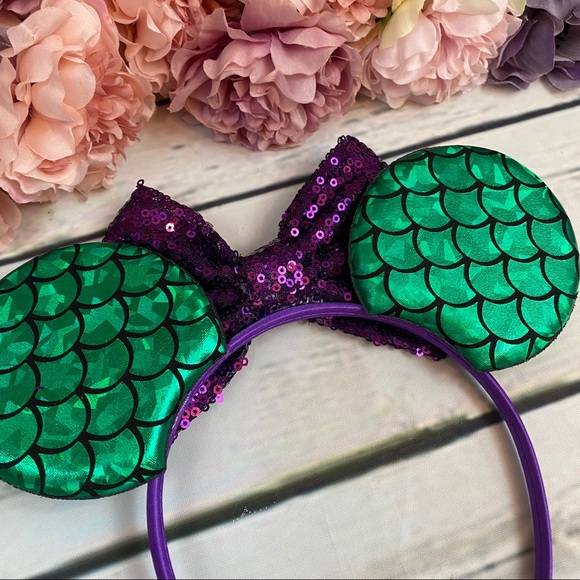Minnie Mouse Ariel Little Mermaid Headband & Bow - Picture 8 of 11